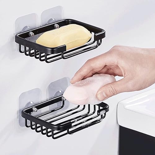 Porte-Savon Auto-adhésif Mural Filet à Savon Porte-Savon Noir égouttoir Porte-Savon Espace Aluminium boîte à Savon, Pas de Trous nécessaires - Nail Gallerys