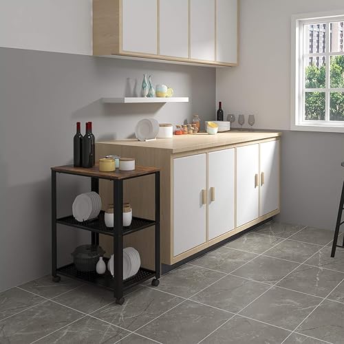 WOLTU Chariot de Cuisine, Chariot de Service à 3 Niveaux Vintage, étagère de Cuisine en métal et MDF, Desserte de Cuisine à roulettes, Chariot Commode Roulant Rustique, 60x40x76cm - Nail Gallerys