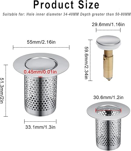 2Pièces Filtre à Evier en Acier Inoxydable Cuisine,Filtre de Drainage de Sol en Acier Inoxydable, Bonde Lavabo Universel,Bonde Evier Pop-Up en Noyau en Laiton, pour Cuisine, Salle de Bain, Baignoire - Nail Gallerys