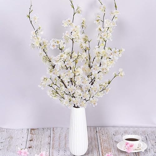 Sunm Boutique Fleurs artificielles de Cerisier en Soie pour décoration de Bureau, hôtel, Cour, Maison Pack of 4 Blanc - Nail Gallerys