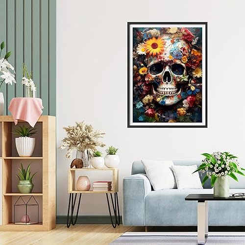 QQYRHN 5D DIY Fleur Colorées Kits de Peinture Diamant, Complète Squelettes Effrayants Diamond Painting pour Adulte Débutants, Art du Diamant, Décoration Murale Maison Peinture au Diamant Avec 30x40cm - Nail Gallerys