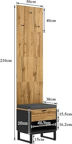 WASAGA Porte-manteau mural avec 4 patères, miroir, armoire à chaussures, avec compartiment de rangement supérieur et banc, garde-robe de couloir - Nail Gallerys