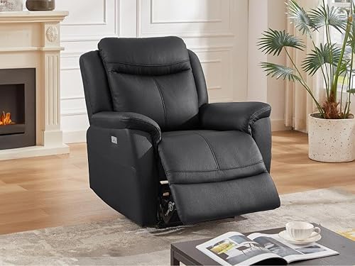 Vente-unique-Fauteuil Relax électrique en Cuir de Vachette Noir NOMAJO - Nail Gallerys