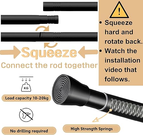 2 Pièces Tringle Extensible Barre Rideau Sans Perçage Tringle Rideau Ne Rouille Jamais Barre Telescopique Réglable Pour Salle de Bains Fenêtre Cuisine Armoire (Blanc 75-145cm, φ 25mm) - Nail Gallerys