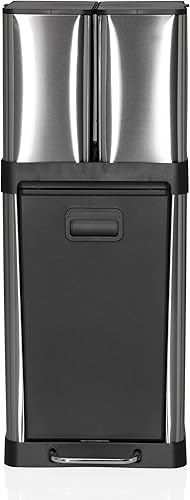 hjh OFFICE Poubelle de Cuisine, système de tri des déchets 3 Compartiments, 2X 6L + 1x 20L Clean 3 Poubelle en Acier, Seau intérieur, 32 litres, argenté - Nail Gallerys