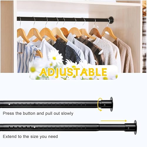 Tringle Vêtements Extensible, 43-139cm Tringle à Vêtements avec Base Ronde Réglable en Acier Inoxydable, Rail pour Suspendre des Cintres et Habillement Dans Penderie, pour Chambre à Couch/Noir Mat - Nail Gallerys