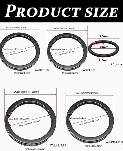 TPZORJX Lot de 50 porte-clés porte-clés – Ensemble de porte-clés, anneau plat fendu pour clés de voiture, accessoires de clé de maison, de bureau (noir) - Nail Gallerys