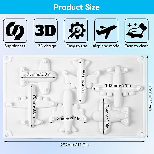 Moule en silicone avion,Forme D'avion de Moule de Chocolat de Gâteau de 6 Grille, moule de cuisson en silicone 3D ondant Moule à mousse au chocolat pour la décoration de gâteaux Sugarcraft, Cupcake - Nail Gallerys