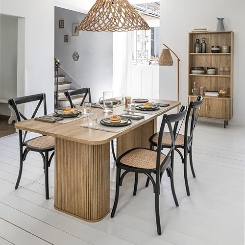 Atmosphera Créateur d'Intérieur - Chaise Isak Bois Naturel - Chêne et Rotin - Finition Mate - Empilable - Confortable - Salle à Manger, Cuisine, Bureau - Nail Gallerys