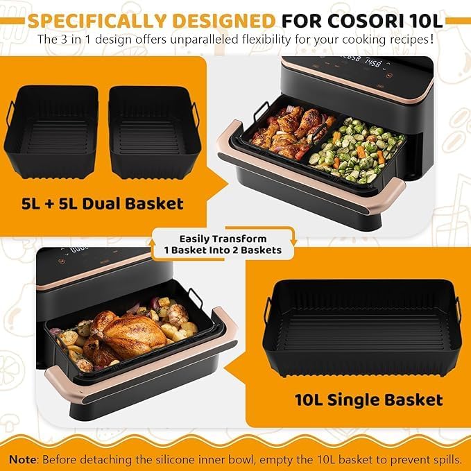Moule Silicone Air Fryer 3pcs Compatible avec Air Fryer Cosori 10l Twinfry et Ninja Air Fryer 10.4l Af500eu Foodi Flex Accessoires de Cuisson Réutilisable Plat pour Airfryer - Nail Gallerys