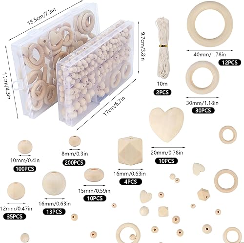 HASUDEI 416 pièces Perle en Bois Naturel Anneau Bois Kit Non Peinte Facile à Fils Perles Bois Perle Plate Kit Macramé pour bricolage fabrication de bijoux artisanat macramé avec cordes - Nail Gallerys