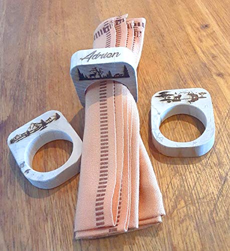 Rond de serviette décoré en forme de bague à prénom personnalisable - en bois massif - Nail Gallerys