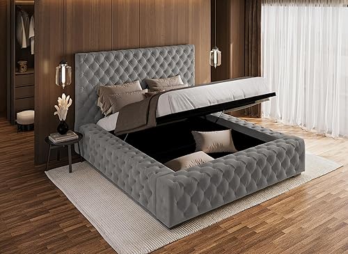 DecoInParis Lit Coffre capitonné en Velours Idaline 140 x 190 cm - Nail Gallerys