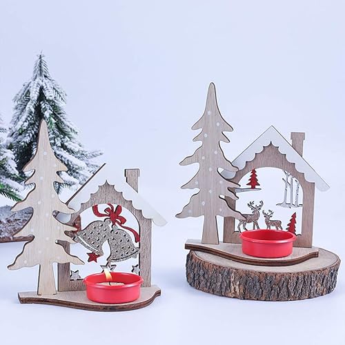 2 Pièces Bougeoirs Décoratifs Bougeoirs Lumière du Vent Porte-Bougies Chauffe-Plat Chandelier De Noël Photophore De Noël Bougeoirs Xams Table à Manger Articles De Fête en Bois - Nail Gallerys