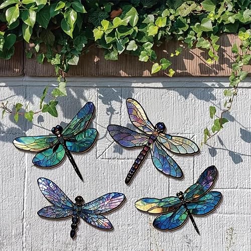 Décor mural de libellule, décoration de libellule - Dragonfly Outdoor Garden Fence Art,4 pièces de décoration de jardin colorée sculpture tentures extérieures pour patio, salon et chambre - Nail Gallerys