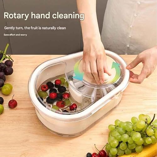 Fruit Cleaner Spinner, 2025 New Rotary Fruit and Vegetable Wash, Portable Fruit Cleaner Bowl with Strainer, Multifunctional Fruit and Vegetable Scrubber with Lid and Brush for Home Kitchen (Beige) - Nail Gallerys