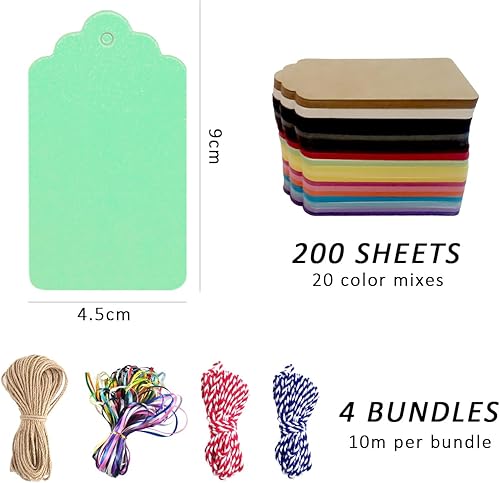 Lot de 200 étiquettes cadeaux colorées à suspendre avec ficelle, étiquettes en papier kraft, adaptées aux étiquettes de mariage, vêtements, cartes de message - Nail Gallerys