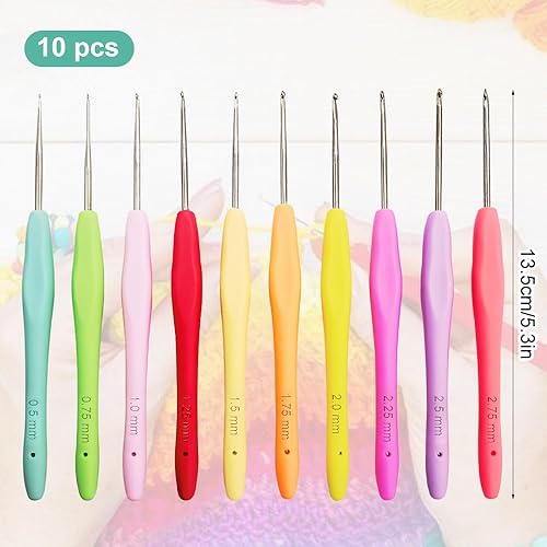 10 Pièces Aiguilles à Crochet Set, 10 Tailles Kits de Crochet 0.5-2.7mm, Ergonomique pour Crocheter, Ensemble de Crochets avec Poignées Ergonomiques Cadeau pour Femme - Nail Gallerys