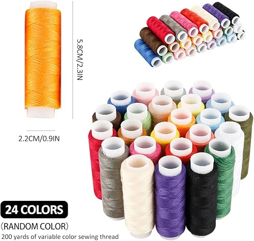 Lot de 24 fils à coudre 100 % polyester - Pour machine à coudre - Résistance à la déchirure - 24 couleurs - 200 yards - Fil surjet pour couture, patchwork, tissage - Nail Gallerys