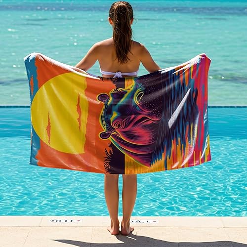 EGDSIHAE Serviette de plage surdimensionnée en microfibre à séchage rapide, pour les amoureux des animaux et du coucher du soleil, avec sac (4, 160 x 80 cm) - Nail Gallerys