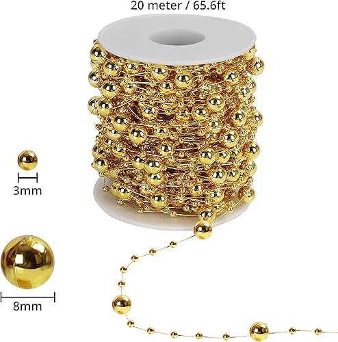 Belle Vous Guirlande de Perles de Noël Dorée - Ruban Perle de Noël Dorée de 20 m pour Décorations de Table et Sapin de Noël, Confection de Bijoux, Artisanat & Décors Festifs - Nail Gallerys
