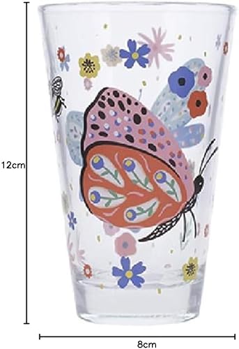 KIUB Grand verre avec une libellule et un papillon parmi leurs amies les fleurs d'été - 310 ml - hauteur 12,5CM - Nail Gallerys