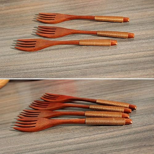Lot de 6 fourchettes en bois avec fil noué, respectueux de l'environnement et réutilisables en bois naturel - Nail Gallerys