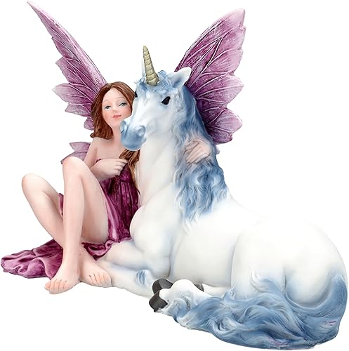 Figuren Shop GmbH Figurine licorne avec elfe Mirelas - Figurine décorative fantaisie à câliner - 25,5 cm - Nail Gallerys