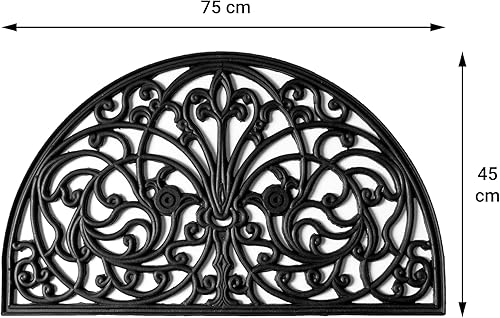 Comart, Paillasson Iron 100% Caoutchouc, adapté pour l'extérieur, antidérapant, décoration Noire, Demi-Lune, 45 x 75 cm - Nail Gallerys