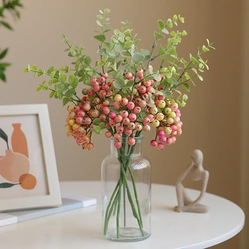 Aprilsunnyzone Baies artificielles, baies rouges foncées réalistes, fausses fleurs d'eucalyptus, tiges de verdure artificielles, branches de baies artificielles pour la maison (rose) - Nail Gallerys
