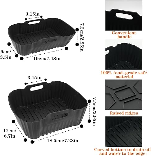 Jomdjmskes 2 Pcs Accessoires Air Fryer, Moule Silicone Air Fryer, Panier Moule pour Friteuse à Air Chaud Réutilisable Airfryer Pot Plat, Carré Doublures Silicone Compatible avec Philips Série 3000 - Nail Gallerys