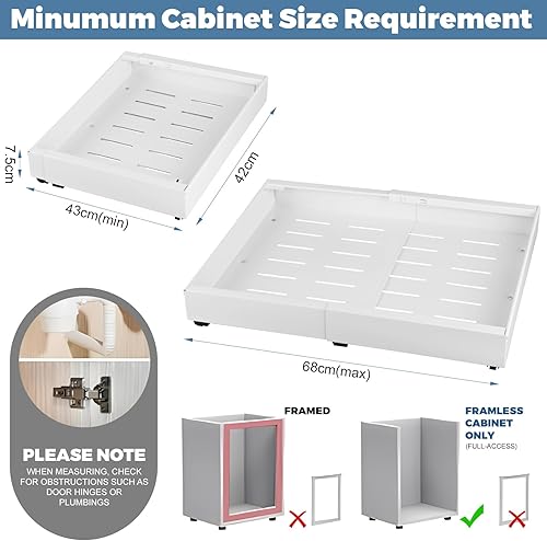 EOJDDPA Lot de 2 tiroirs extensibles télescopiques pour armoires de cuisine, largeur réglable de 42 à 68 cm, pas de perçage nécessaire, avec système de rails pour armoires de cuisine - Nail Gallerys