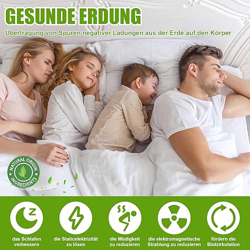 Grounding Bed Sheet Tapis de mise à la terre conforme à la norme UE, drap de mise à la terre avec 10 % de fibre d'argent et 90 % coton biologique, tapis de mise à la terre pour un meilleur sommeil, - Nail Gallerys