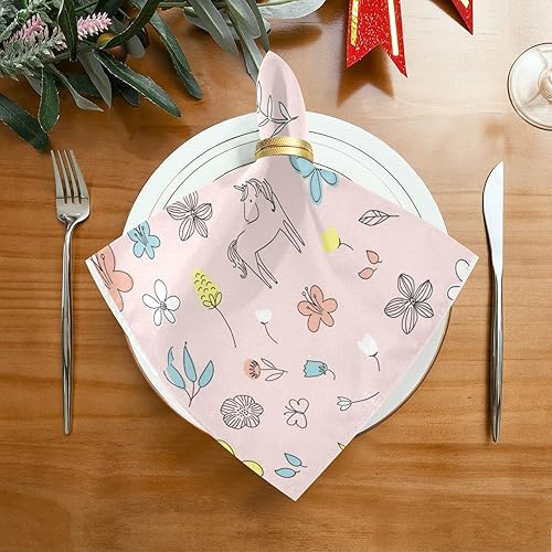 xigua Lot de 4 serviettes de table en tissu lavables pour intérieur/extérieur, fête, restaurant, utilisation quotidienne, motif licorne mignonne et floral, 50,8 cm - Nail Gallerys
