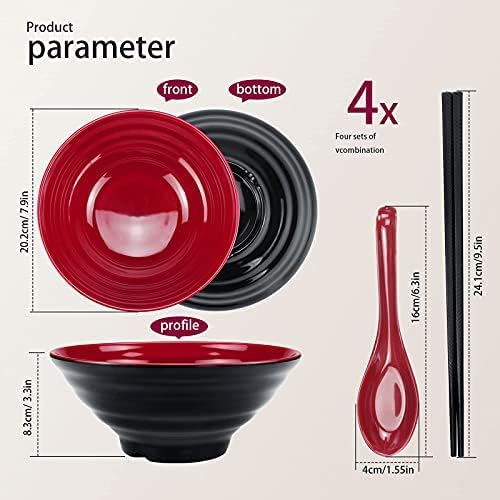 Bol Ramen, Capacité 1032 ml Bol à Soupe Japonais avec Cuillère et Baguettes, pour Pâtes Udon Pho Nouilles Asiatiques, Lave-vaisselle (4 PCS) - Nail Gallerys