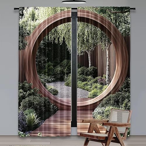 IKDZCM Lot de 2 Rideaux Japonais Ronds et rustiques, Ouverture de Porte et de Portail, Sublime Habitat, Paysage Naturel pour Chambre à Coucher, Salon WxH/2x175x245cm - Nail Gallerys