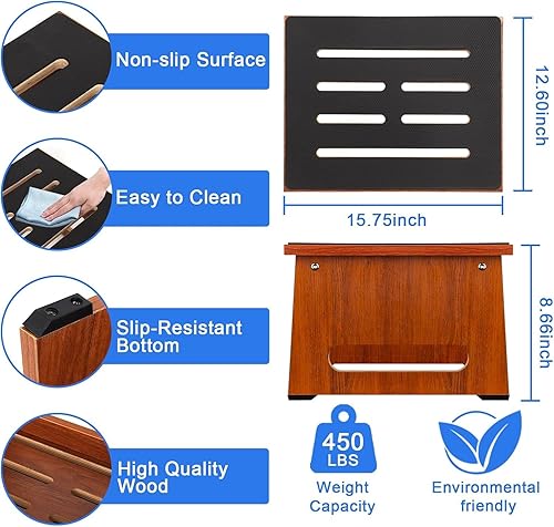 Un marchepied en Bois pour Adultes et Seniors, 6,9 Pouces avec revêtement en Caoutchouc antidérapant, pour l'intérieur et l'extérieur, 450 Ib, Cuisine, Table de Chevet et Plus Encore (Noyer) - Nail Gallerys