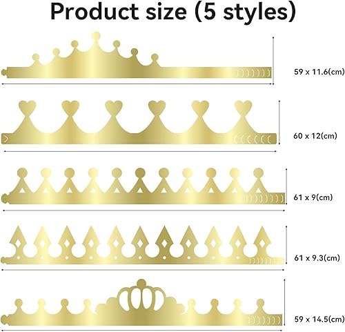 Powmag Couronne en Papier Doré, Couronne Chapeau de Fête, Chapeau en papier couronne, 5 Pièces Chapeaux de Couronne ＆ 2 Pièces Autocollants Strass ＆ 4 Pièces Autocollants Alphanumériques - Nail Gallerys