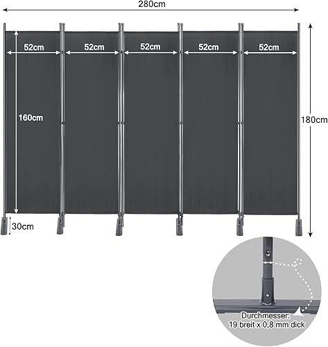 SUBTLETY 275x180cm Cloison de Séparation 3 pièces en Tissu Polyester Pliable Paravents de Chambre à Coucher Balcon Brise-Vue Diviseur Ecran avec Clous au Sol pour Jardin Salon Bureau (Gris) - Nail Gallerys