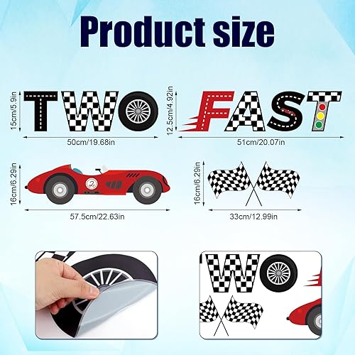 Autocollant de Course d'Anniversaire Fast Two, Décorations d'Anniversaire Two Fast Panneau Two Fast pour Toile de Fond Décorations de 2e Anniversaire de Voiture de Course pour Garçons - Nail Gallerys