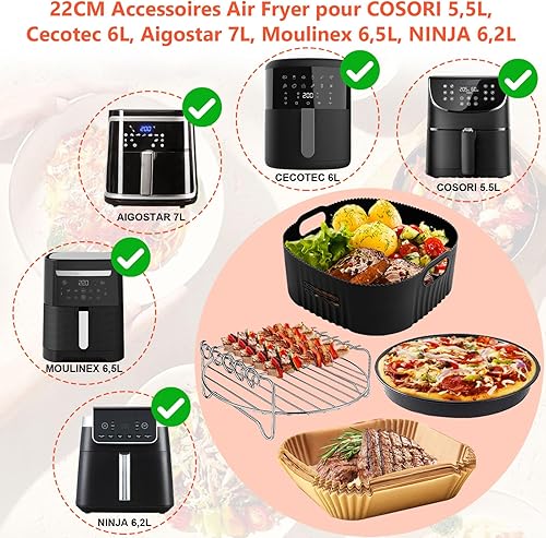 4PCS 22CM Accessoires Air Fryer - Moule Silicone Air Fryer pour Philips Série 2000 6.2L (NA230/00), COSORI 5,5L, Aigostar 7L, Moulinex 6,5L, Silicone Moule Air Fryer Accessoires, Moule Airfryer - Nail Gallerys