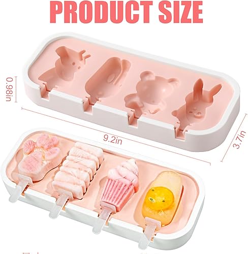 Poraceous Moules à Glace Silicone 2 Pièces, pour Bébé Sans BPA - Moules à Glace DIY, Sticks Reusable Ice Moulds Popsicle, pour Popsicles, Crèmes Glacées, Sorbets Nourriture (Il y a 8 Modèles) - Nail Gallerys