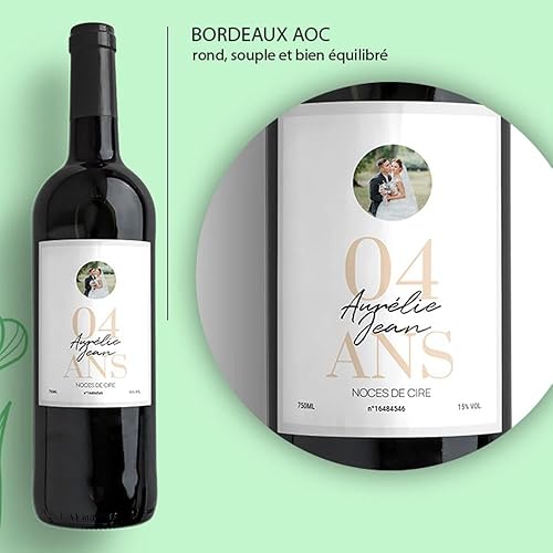CADEAUX.COM - Bouteille de vin personnalisée anniversaire de mariage - Noces de Cire - Nail Gallerys