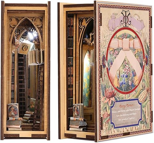 Cutefun Book Nook Insert d'étagère à livres DIY - Serre-livres en bois robuste - Puzzle 3D - Décoration de maison de poupée - Avec meubles et accessoires, jouets éducatifs et cadeau - SC11 - Nail Gallerys