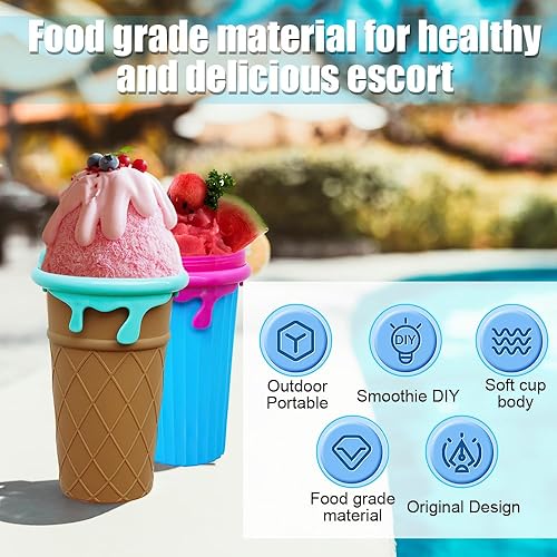 LUFEIS Slushy Maker Cup, Slushy Cup Ensemble 2 Pièces, 500ml Frozens Squeeze Cup en Silicone avec Paille et Cuillère 2 en 1, Quick Frozen Magic Cup Slushy pour Faire de la Glace soi-même - Nail Gallerys