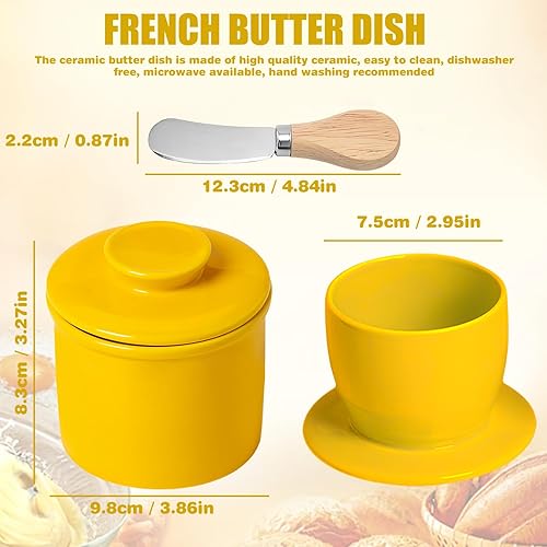 WANDGU Pot à beurre en porcelaine 9,8 × 7,6 cm : pot à beurre en porcelaine, pot à beurre en porcelaine, beurrier français en porcelaine, beurrier français avec couvercle pour comptoir de cuisine - Nail Gallerys