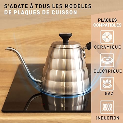 Bouilloire inox à col de cygne compatible gaz, induction, céramique pour préparer thé et cafés - Nail Gallerys