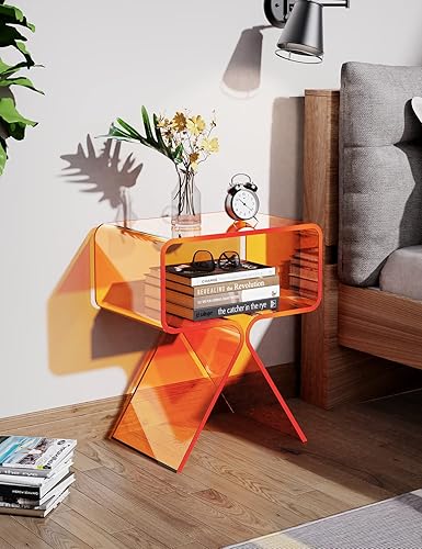 solaround Table d'Appoint en Acrylique, Petite Table de Chevet, 39 x 30 x 45 cm, pour Salon, Chambre (Orange 9mm) - Nail Gallerys