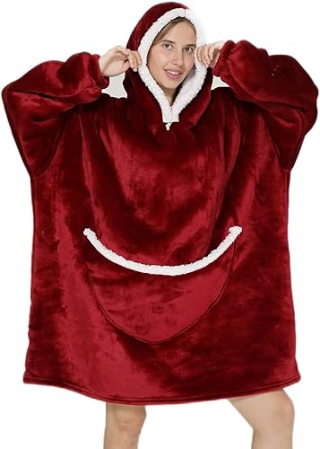 NLAND Sweat à Capuche Surdimensionné Femme Homme Pull Plaid Polaire Hiver Chaud Couverture à Capuche avec Poche Douce et Confortable Oversize Hoodie Manche Longue Sweatshirt - Nail Gallerys