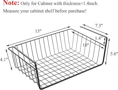 Tebery Lot de 4 paniers de rangement noirs à suspendre sous une étagère - Paniers de rangement supplémentaires pour cuisine, garde-manger, bureau, bibliothèque - Nail Gallerys